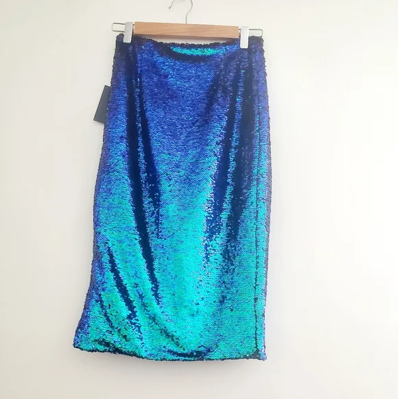 NWT Eric + Lani Sequin Green and Blue Skirt - Picture 5 of 7